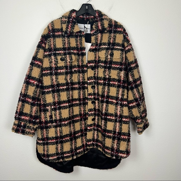 NWT Stand Studio Sabi plaid checkered faux shearling teddy oversized jacket 6 - Picture 3 of 8